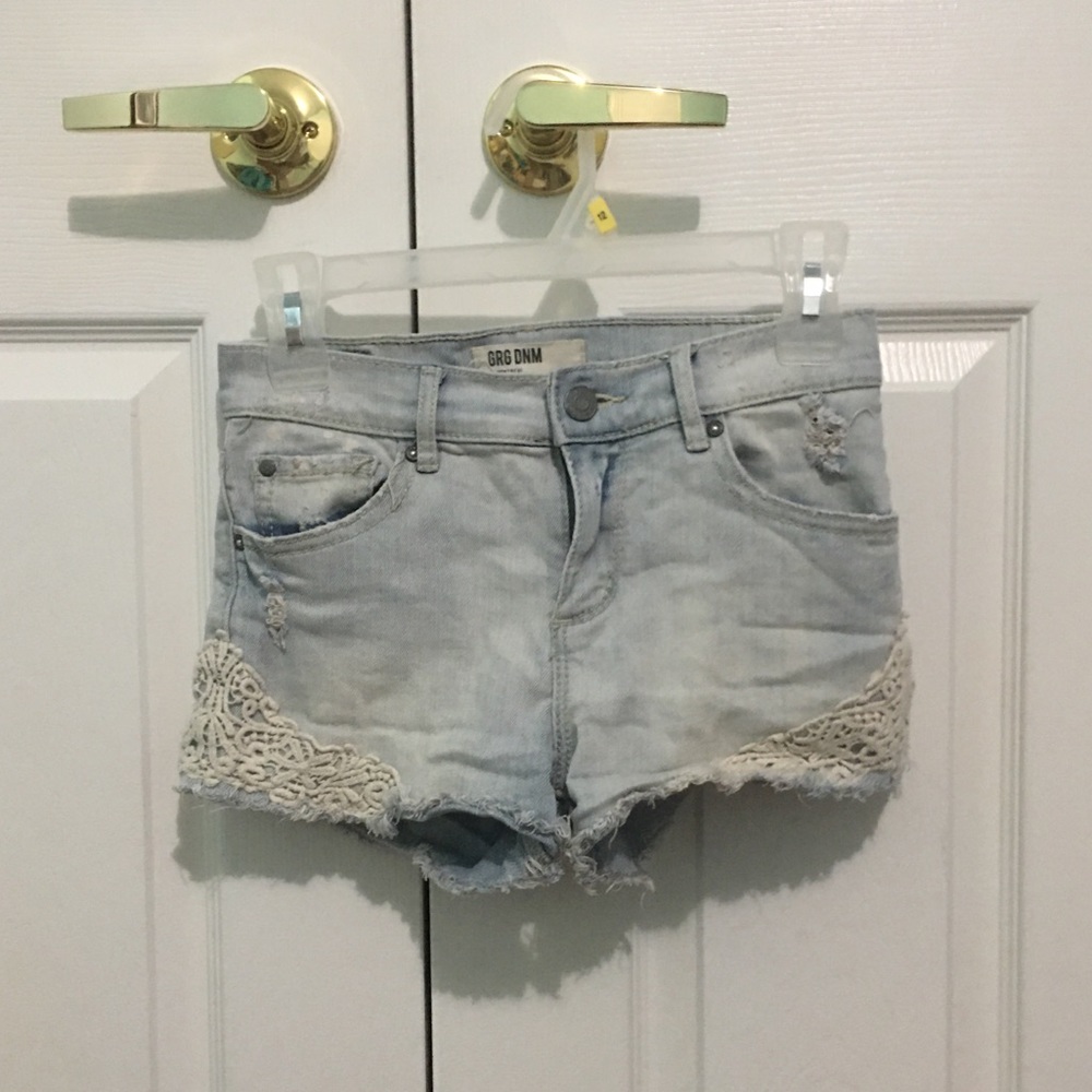 light blue wash denim shorts from garage